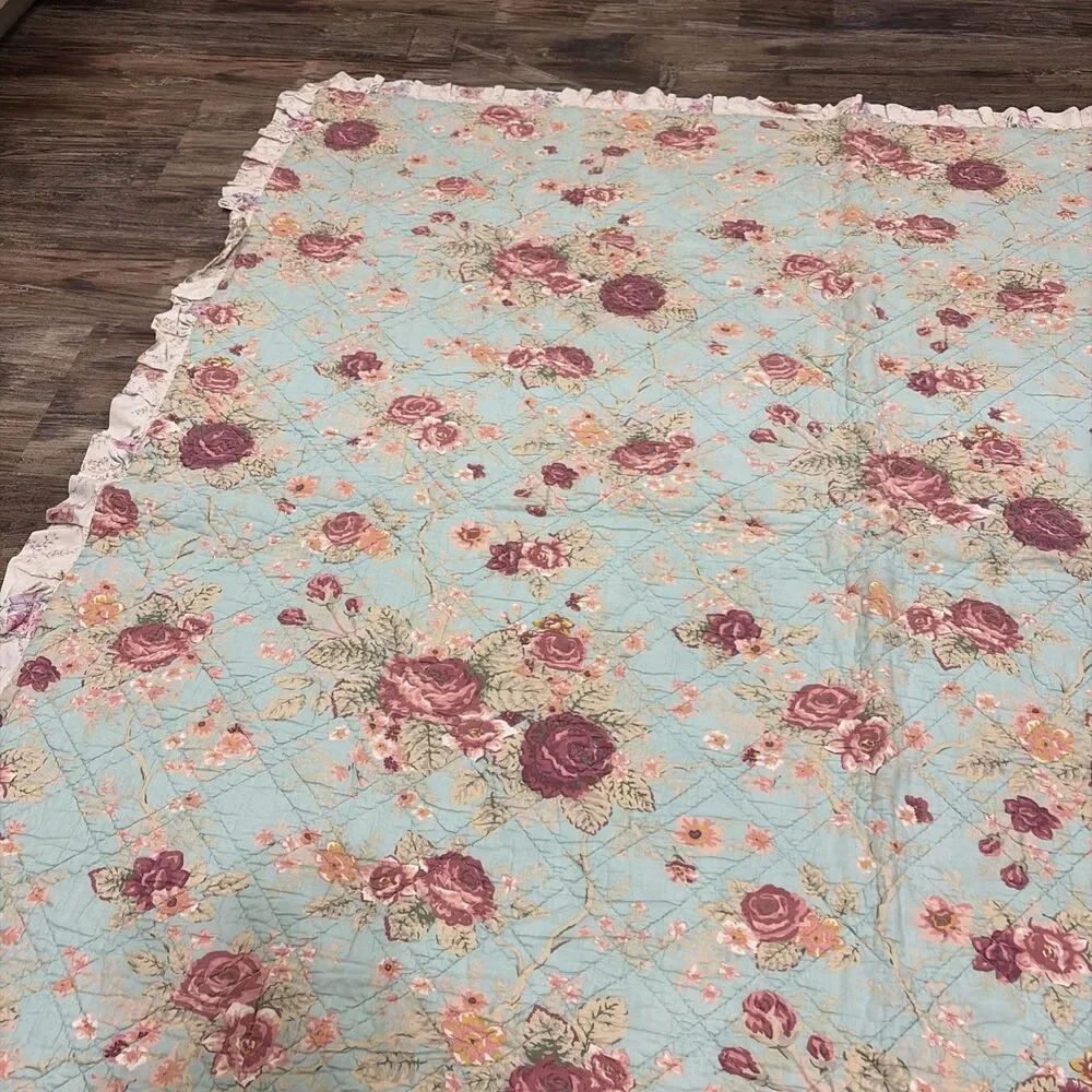 Greenland Home Floral Quilt Throw Blanket W/sham Pink Roses Cottagecore 54x60